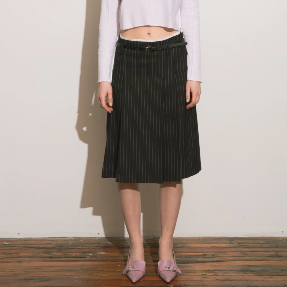 Shop-Peche Kiri Pinstripe Midi Skirt in Black